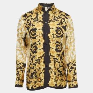 مملوكة مسبقًا Versace Black/Gold Baroque Print Silk Button Down Shirt M