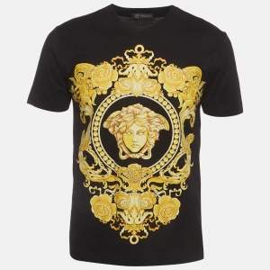 Pre Owned Versace Black Cotton Baroque Print Crewneck T-Shirt M 