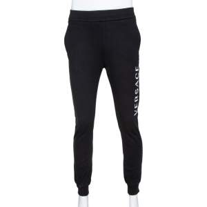 Versace Black Logo Print Cotton Elasticized Waist Jogger Pants M