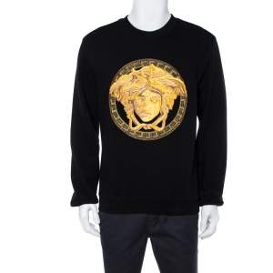 Versace Black Cotton Medusa Embroidered Sweatshirt L