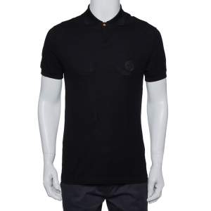 Versace Black Cotton Pique Contrast Collar Detail Polo T-Shirt S