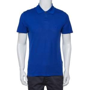 Versace Royal Blue Cotton Pique Button Front T-Shirt XS