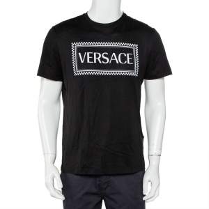 Versace Black Logo Printed Cotton Crewneck T-Shirt M