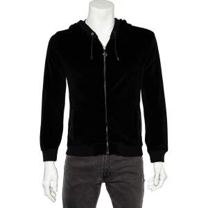 Versace Black Velvet Medusa Patch Detail Hooded Jacket L