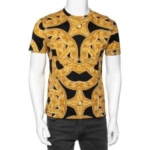 Versace Black & Gold Baroque Printed Cotton T-Shirt 