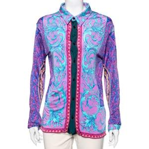 Versace Multicolor Jersey Baroque Print Long Sleeve Shirt XXXS