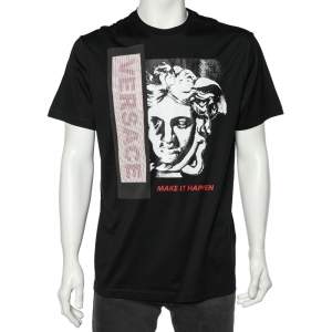 Versace Black Make It Happen Printed Cotton Knit Oversized T-Shirt XS