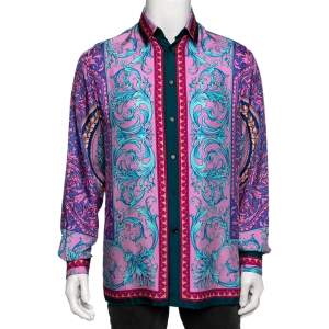 Versace Multicolor Baroque Print Silk Long Sleeve Shirt M