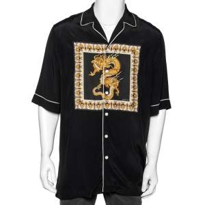 Versace Black Dragon Print Silk Shirt XXXS
