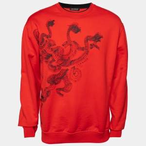 Versace Red Printed Cotton Crew Neck Long Sleeve Sweatshirt XL