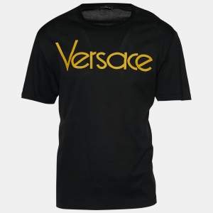 Versace Black Cotton Versace Embroidered Crew Neck T-Shirt L