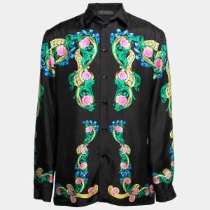 Versace Black Printed Silk Button Front Long Sleeve Shirt XL