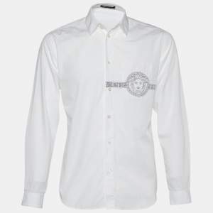Versace White Medusa Print Cotton Long Sleeve Shirt L
