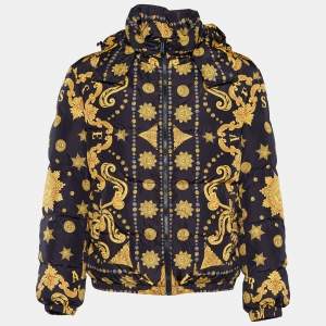 Versace Black & Gold Baroque Print Puffer Down Jacket XL