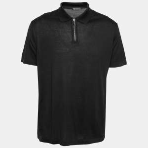 Versace Black Cotton Zip Detail Short Sleeve T-Shirt XXL