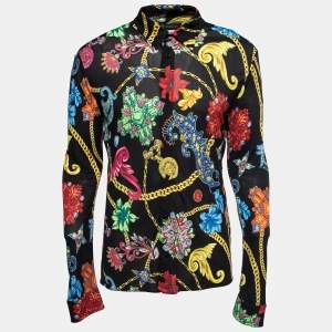 Versace Black Printed Stretch Jersey Long Sleeve Shirt XL