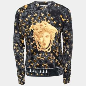 Versace Black Multicolor Printed Silk Knit Sweater M
