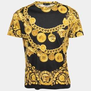 Versace Black Baroque Chain Printed Cotton T-Shirt L