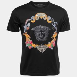 Versace Black Cotton Medusa Embroidered Short Sleeve T-Shirt S