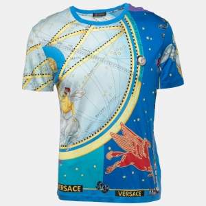 Versace Blue/Multicolor Printed Knit T-Shirt M