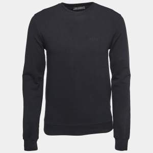 Versace Black Logo Embroidered Cotton Crew Neck Sweatshirt S