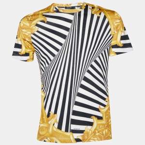 Versace Monochrome Baroque Printed Cotton Knit Crewneck T-Shirt M