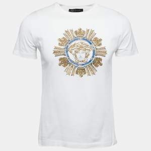 Versace White Cotton Medusa Embellished Short Sleeve T-Shirt S