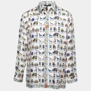 Versace Multicolor Chair Print Silk Button Front Full Sleeve Shirt L
