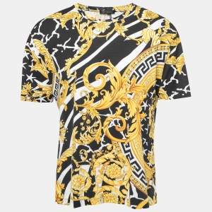 Versace Black/Yellow Baroque Printed Cotton T-Shirt 3XL