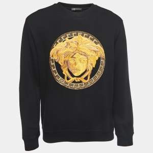 Versace Black Cotton Medusa Embroidered Crew Neck Sweatshirt XL