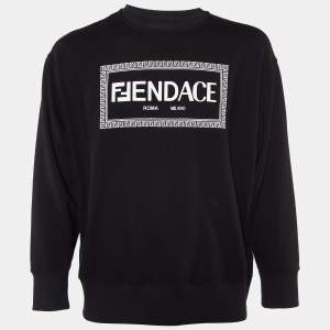 Fendace Black Logo Printed Cotton Crewneck Sweatshirt XS