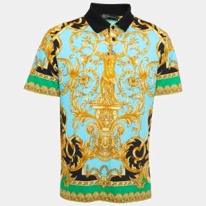 Versace Multicolor Baroque Printed Cotton Pique Polo T-Shirt XL