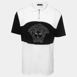 Versace Monochrome Cotton Pique Medusa Embroidered Polo T-Shirt 3XL
