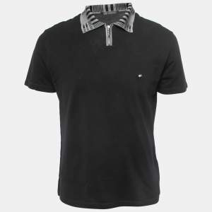 Versace Black Cototn Pique Contrast Collar Polo T-Shirt M