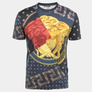 Versace Navy Blue Medussa Head Printed Cotton Knit T-Shirt M