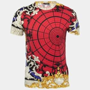 Versace Multicolor Baroque Web Print Cotton Crew Neck Half Sleeve T-Shirt S