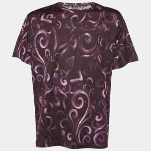 Versace Burgundy Printed Cotton Knit T-Shirt XL