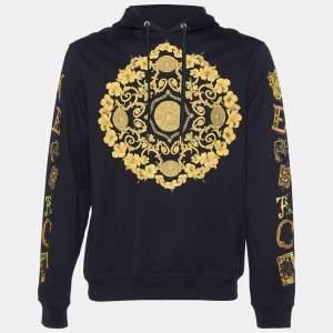 Versace Black Logo Printed Cotton Knit Hoodie XL