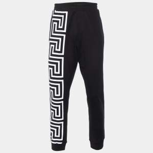 Versace Black Logo Printed Cotton Knit Joggers XL