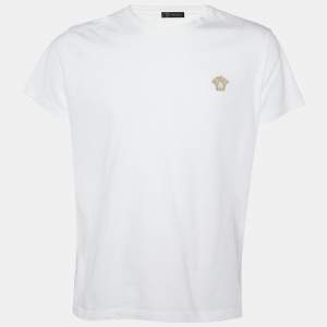 Versace White Medusa Embroidered Cotton Knit T-Shirt XL