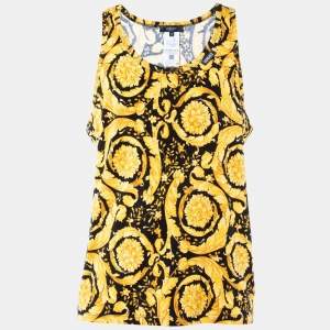 Versace Black Baroque Printed Cotton Knit Tank T-Shirt XXL