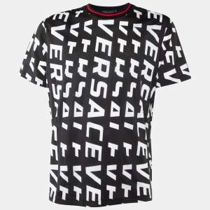 Versace Black Logo Letter Printed Cotton Knit T-Shirt XXL