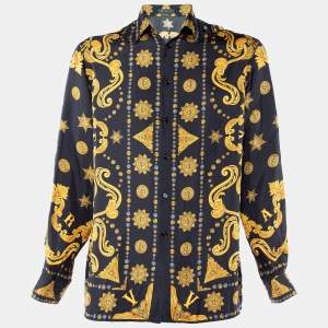 Versace Black Baroque Printed Silk Heritage Fit Shirt M