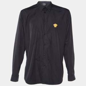 Versace Black Cotton Medusa Head Embroidered Palazzo Fit Shirt XXL