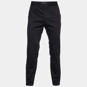 Versace Black Cotton Logo Embroidered Palazzo Fit Pants XL