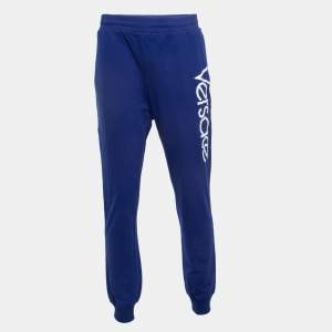 Versace Blue Logo Embroidered Cotton Joggers 2XL