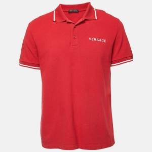 Versace Red Cotton Pique Logo Embroidered Polo T-Shirt XL