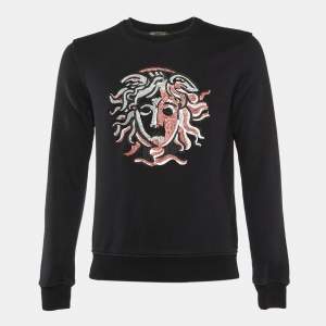Versace Black Medusa Head Embroidered Cotton Knit Sweatshirt S