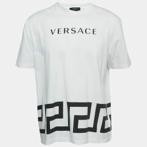 Versace White Greek Print Cotton T-Shirt 2XL