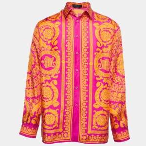 Versace Pink/Orange Baroque Printed Silk Shirt L